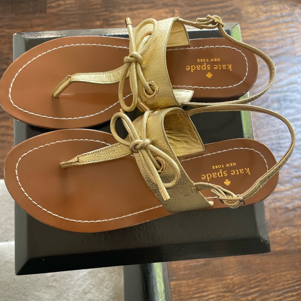Kate Spade Metallic Gold Bow Sandals - Picture 6 of 14